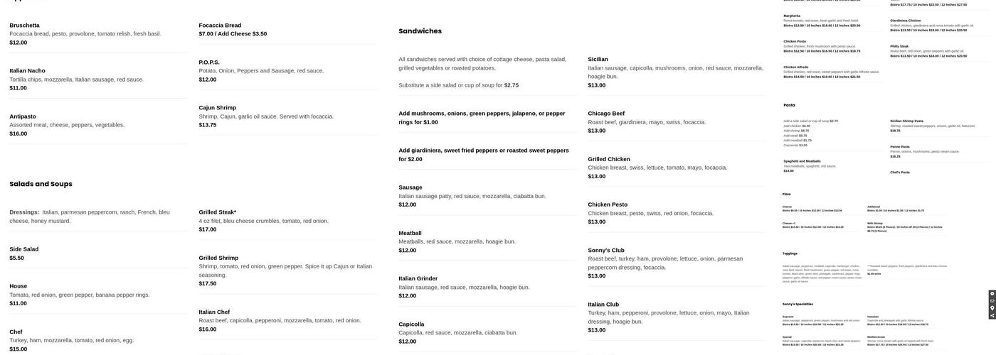 Sonny's Pizza Bistro Menu