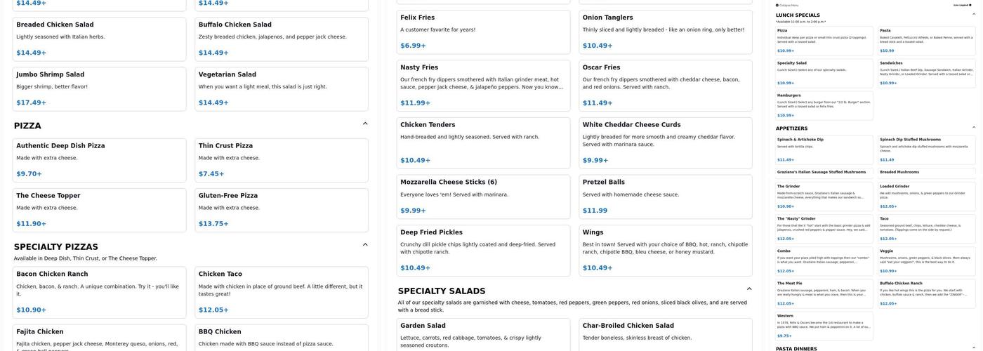 F&O's / Felix and Oscars Menu