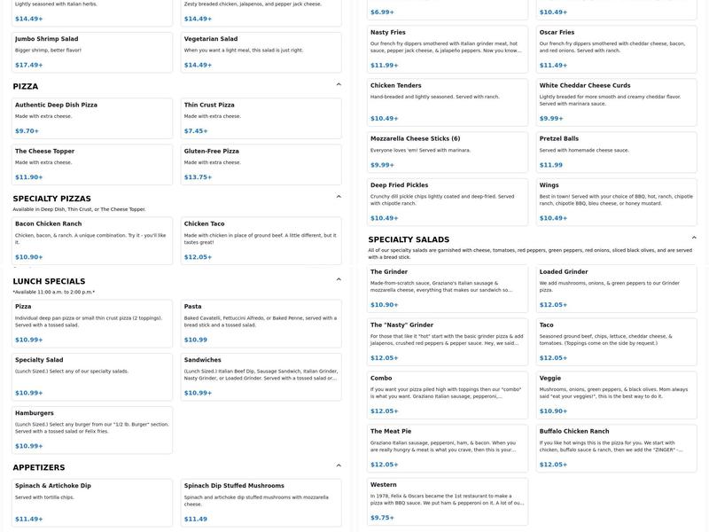 F&O's / Felix and Oscars Menu