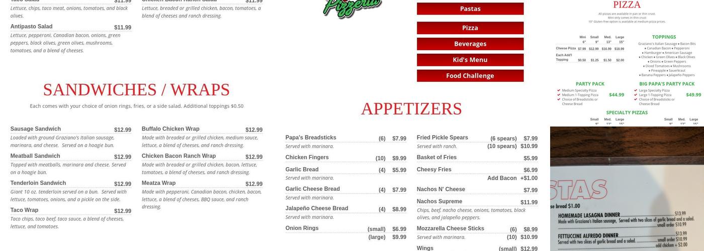 Papa's Pizzeria Menu