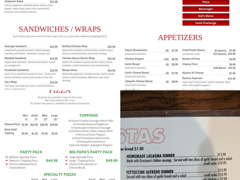 Papa's Pizzeria Menu