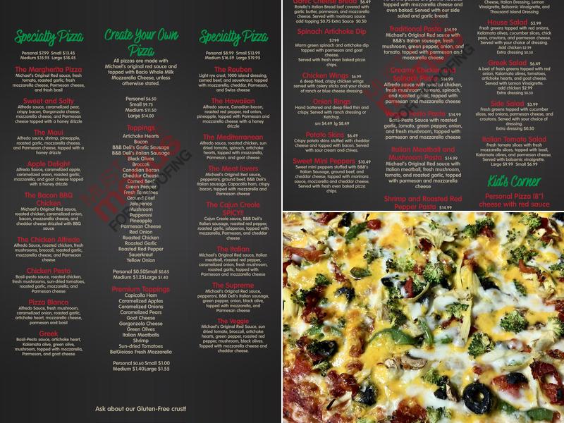 Michael's Pizza Menu