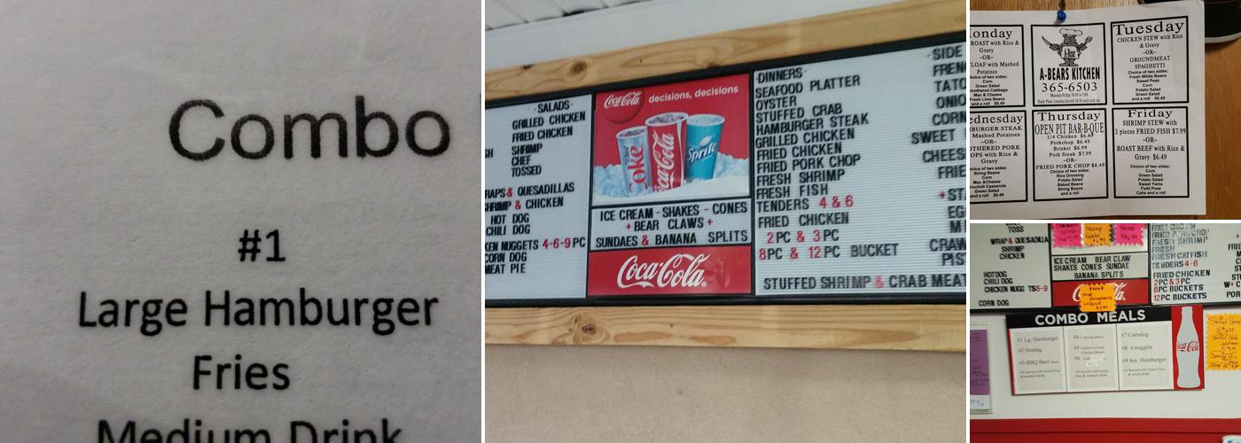 A-Bear's Diner Menu