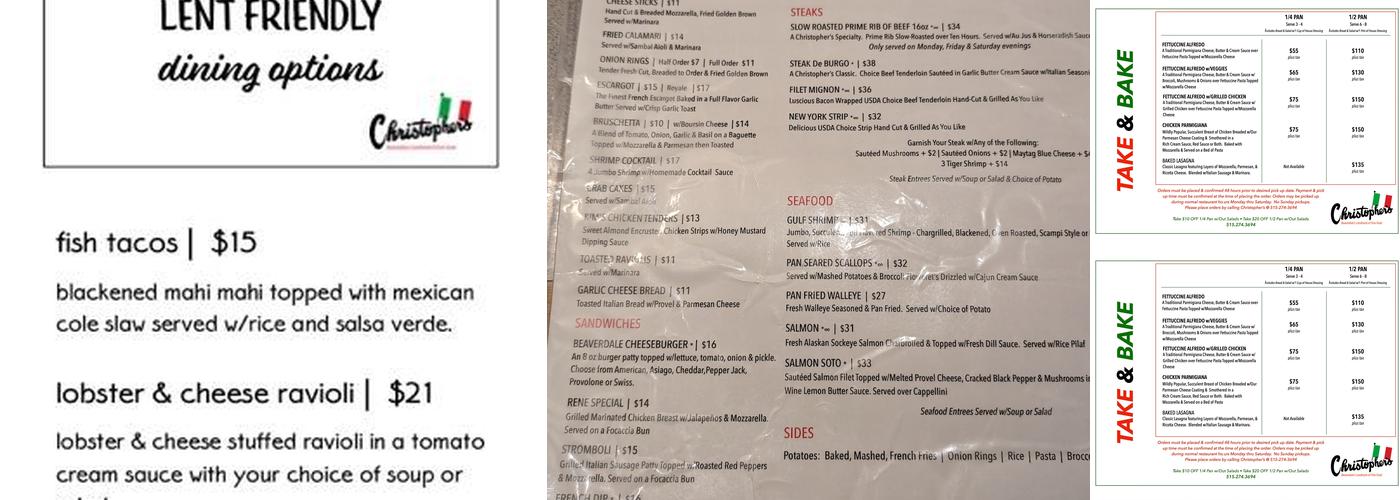 Christopher's Menu