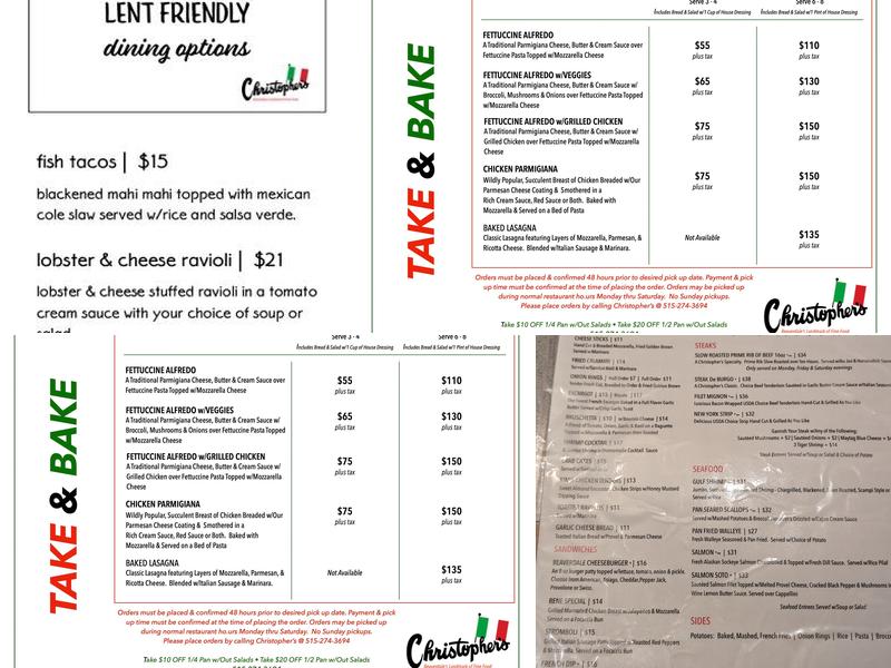 Christopher's Menu