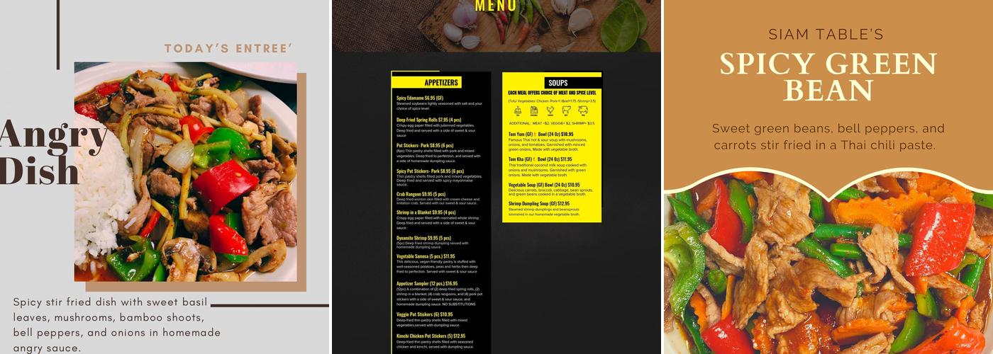 Siam Table Menu