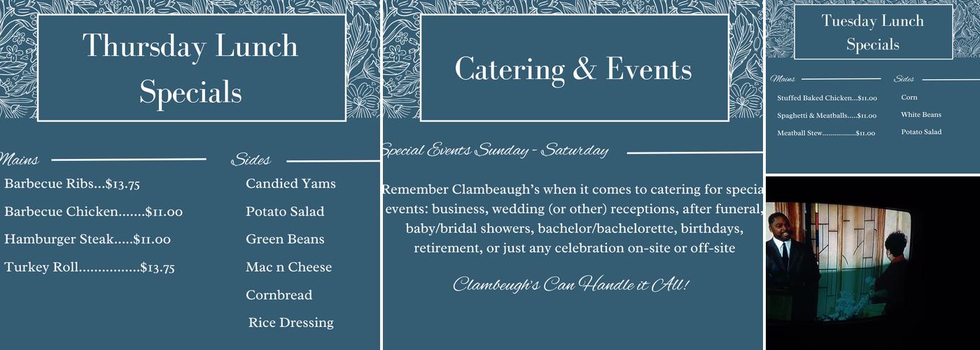Clambeaugh's Menu