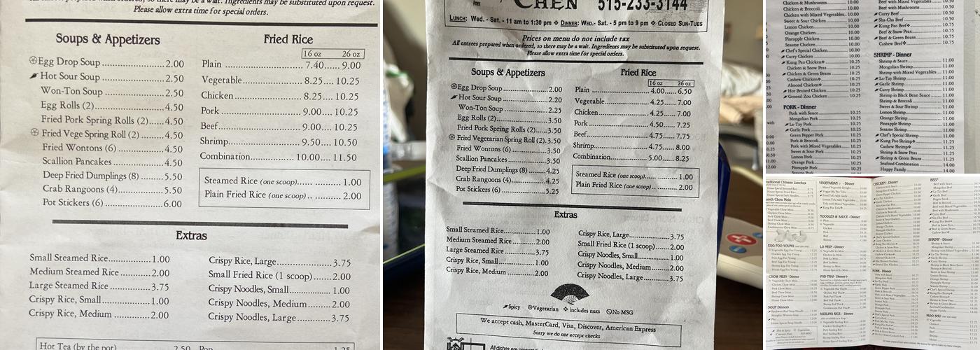 House Of Chen Menu