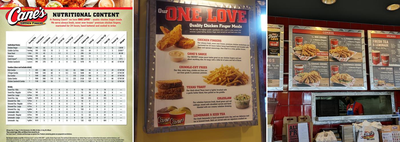 Raising Cane's Chicken Fingers Menu