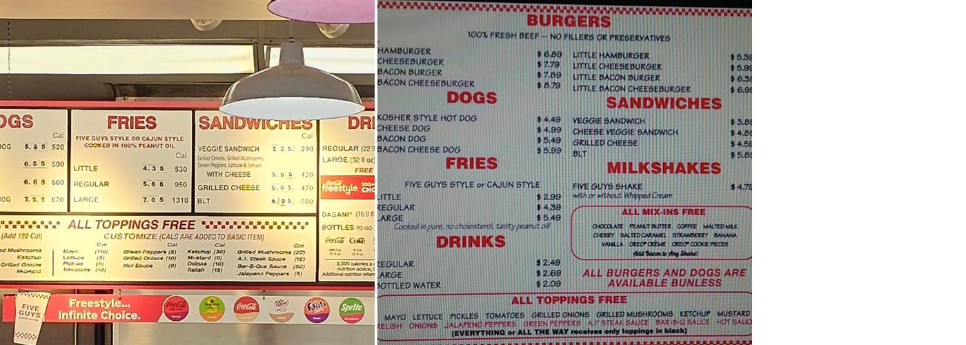 Five Guys Menu
