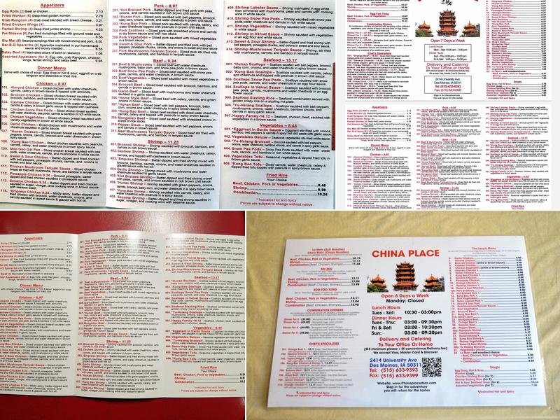 China Place Restaurant Menu