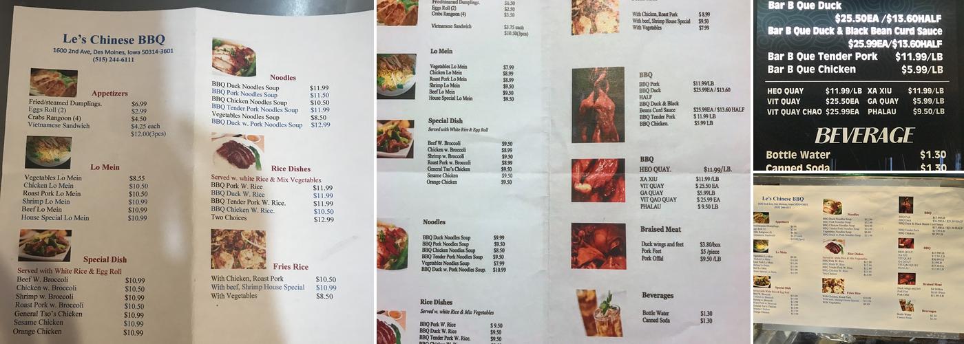 Le's Chinese Bar-B-Que Menu