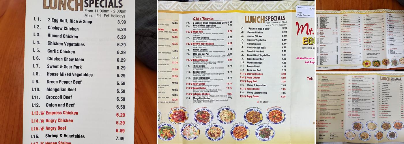 Mr Eggroll Chinese Fast Food Menu