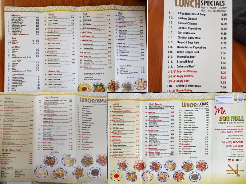 Mr Eggroll Chinese Fast Food Menu