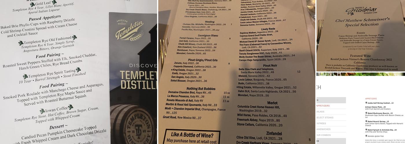 Trostel's Greenbriar Menu