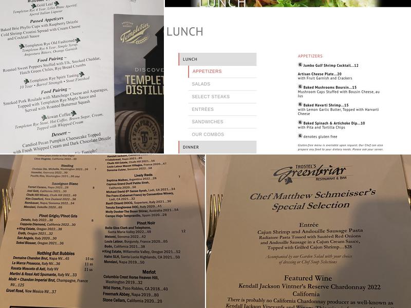 Trostel's Greenbriar Menu