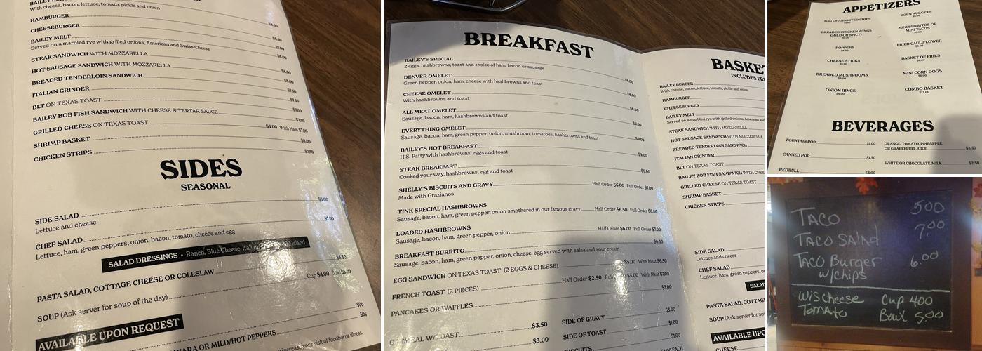 Bailey’s Pub N Grub Menu