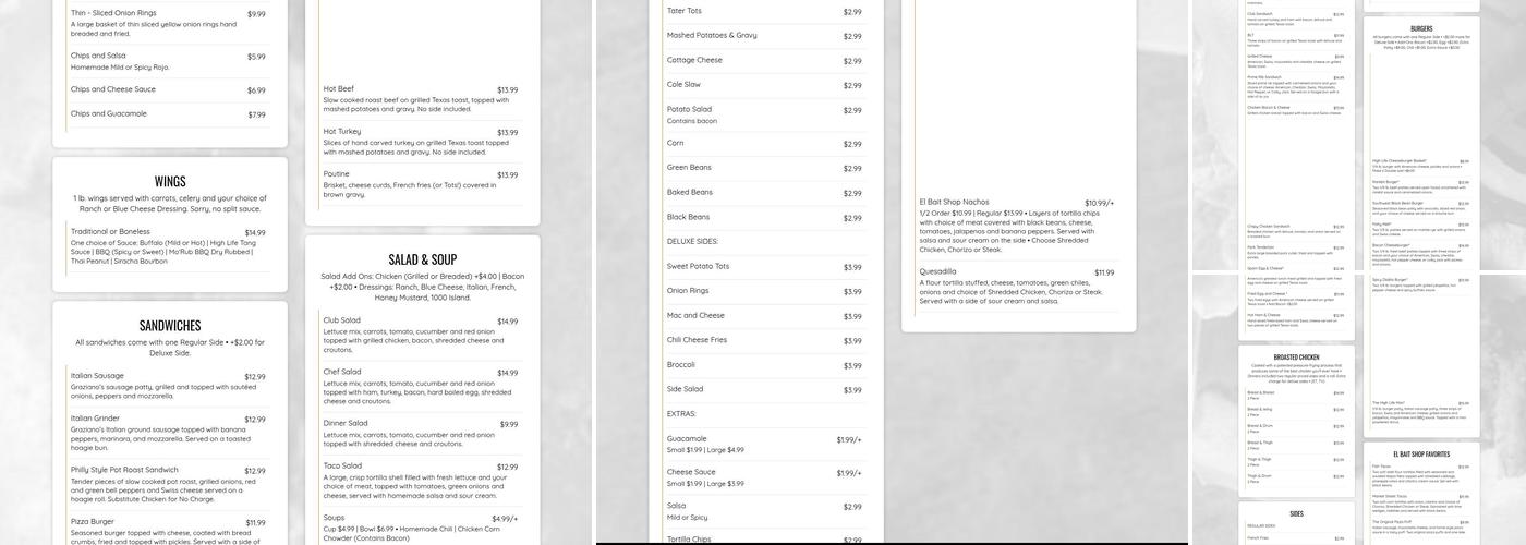 El Bait Shop Menu