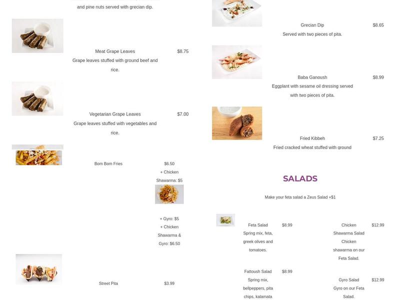 Zeus Menu
