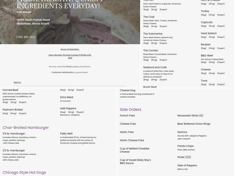 The Submarine Port Menu