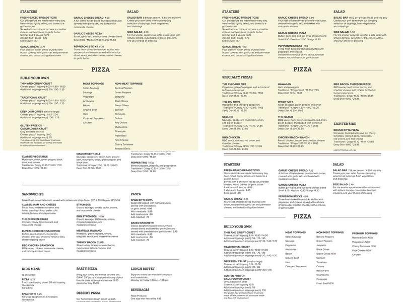 Chicago's Pizza Mooresville Menu