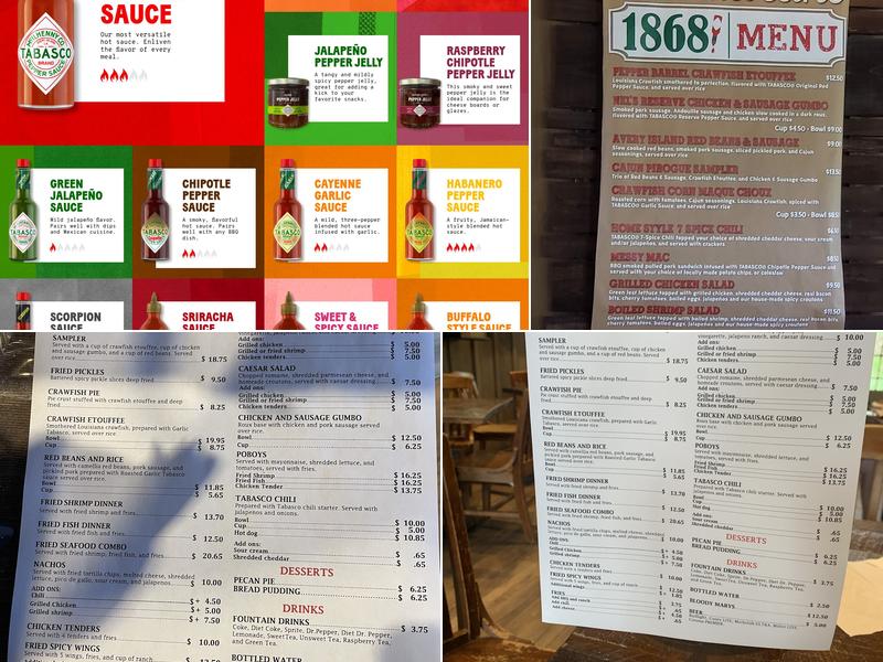 TABASCO Restaurant 1868 Menu