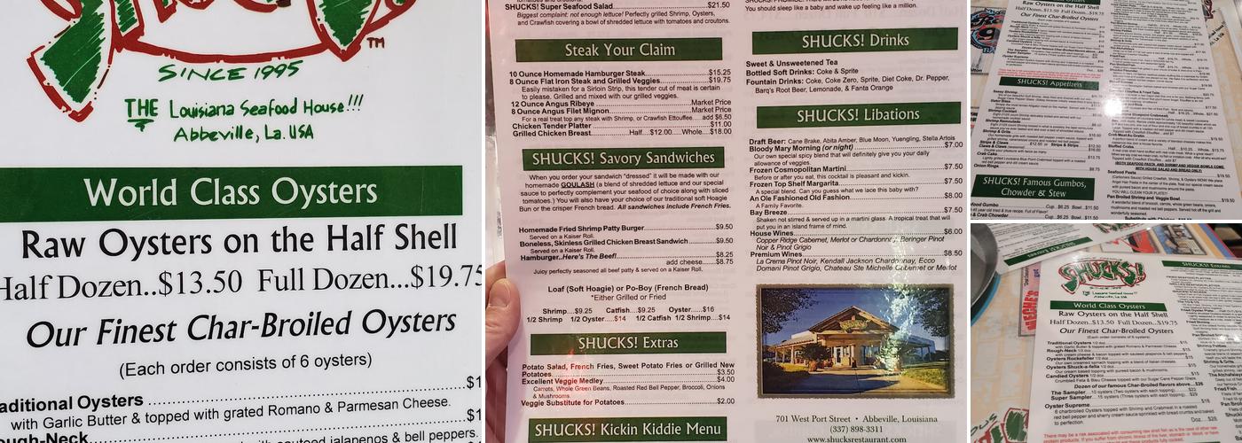 SHUCKS! Menu
