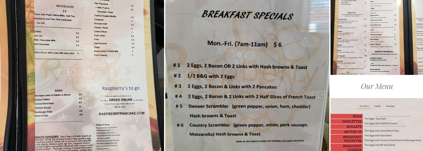 Raspberry's Pancake House & Restaurant Menu