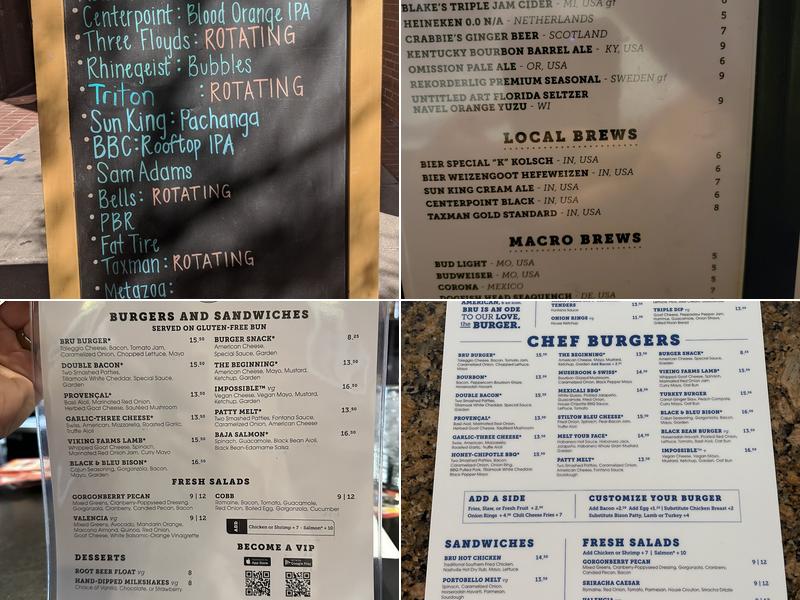 BRU Burger Bar Indianapolis Menu