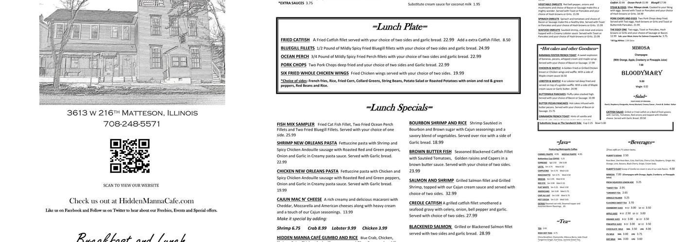 Hidden Manna Cafe Menu