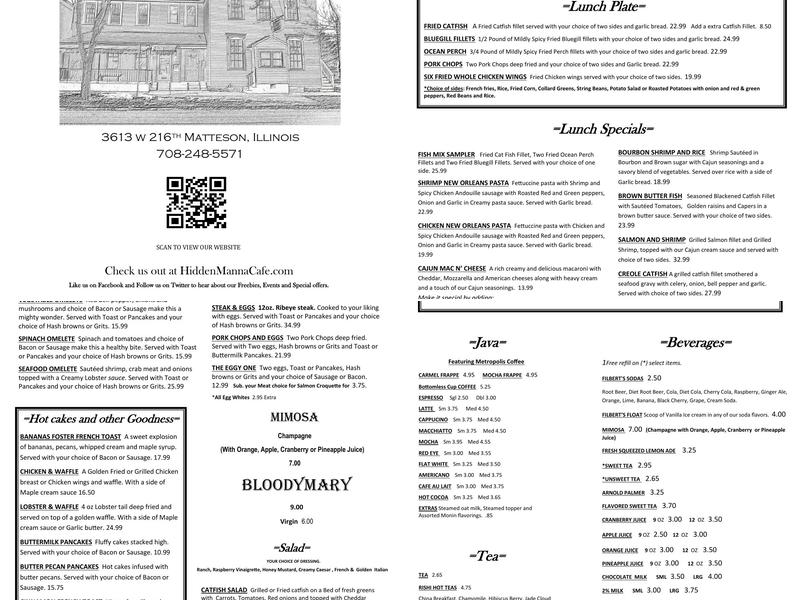 Hidden Manna Cafe Menu