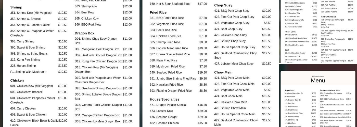 Dragon Palace Menu