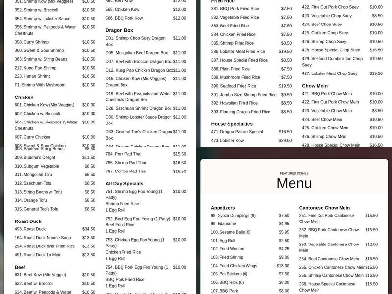 Dragon Palace Menu