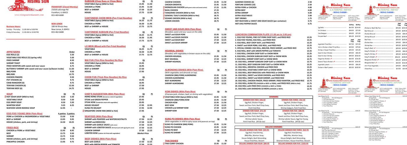 Rising Sun Menu