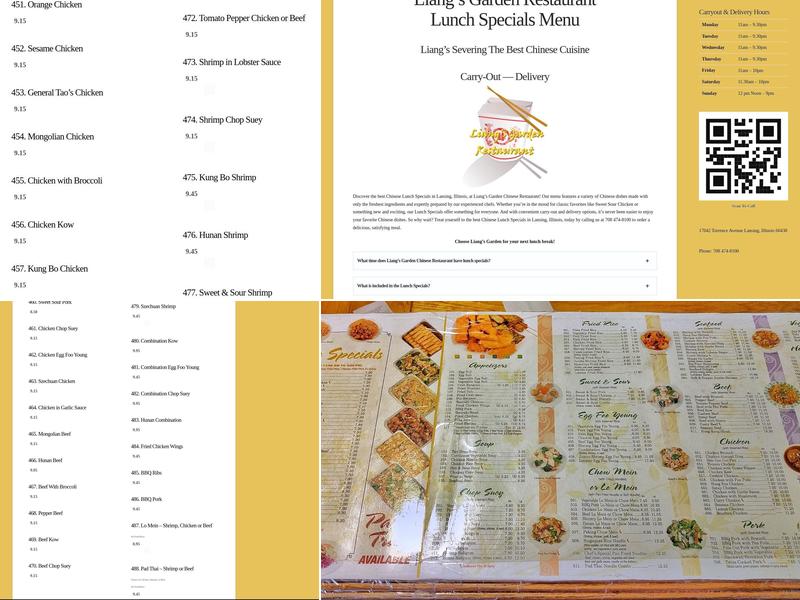 Liang's Garden Restaurant of Lansing, Illinois Menu