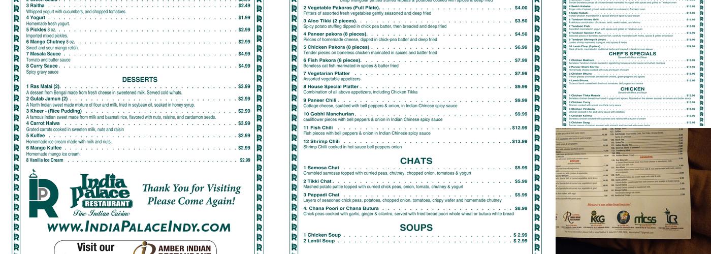 India Palace Restaurant Menu