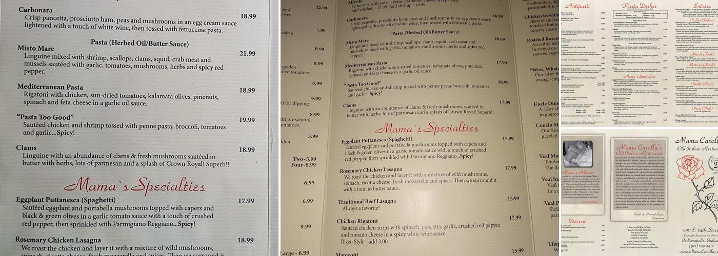 Mama Carolla's Menu