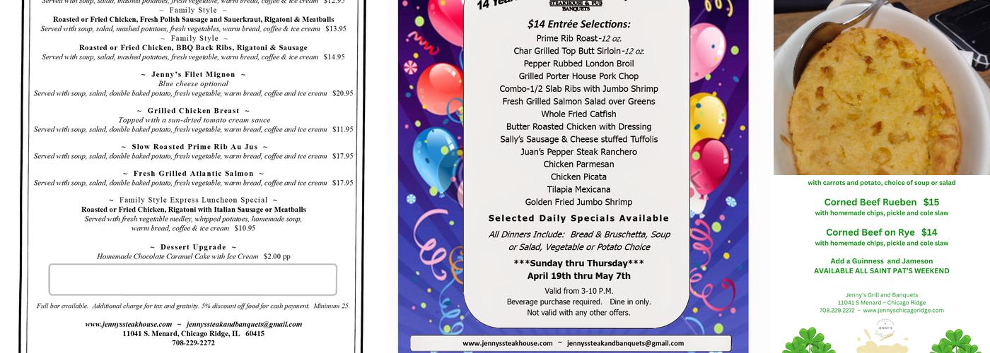 Jenny's Grill and Banquets Menu
