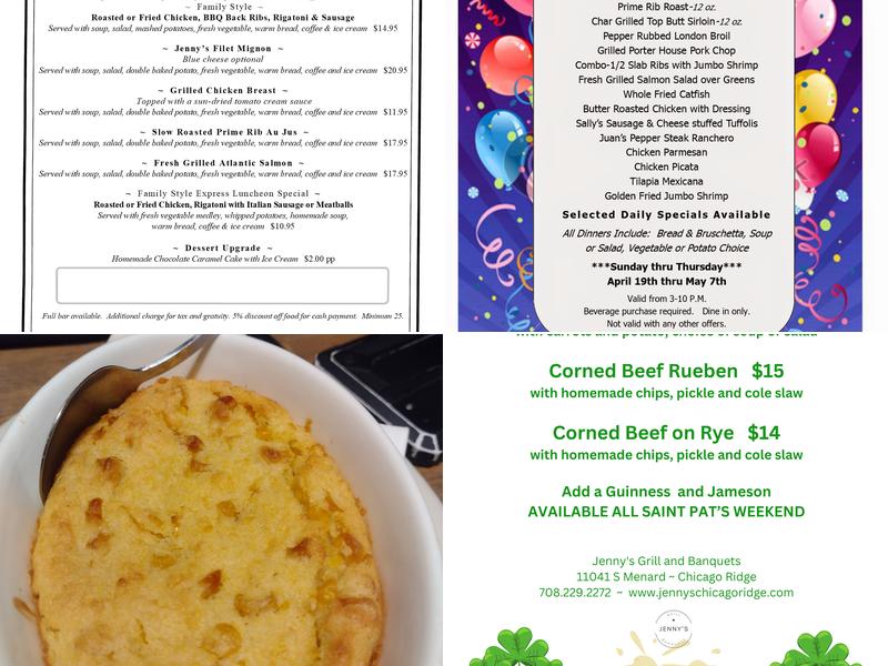 Jenny's Grill and Banquets Menu