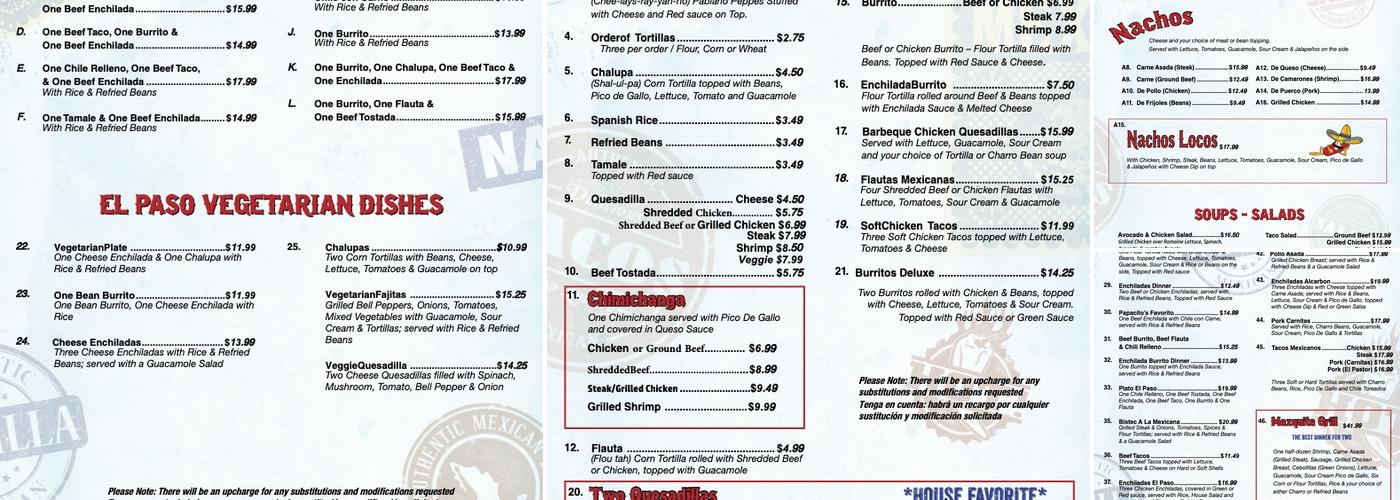 El Paso Mexican Grill Menu