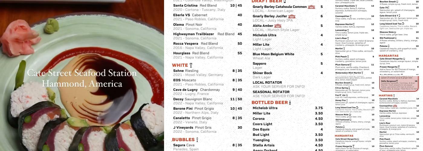 Cate Street Seafood Station Menu