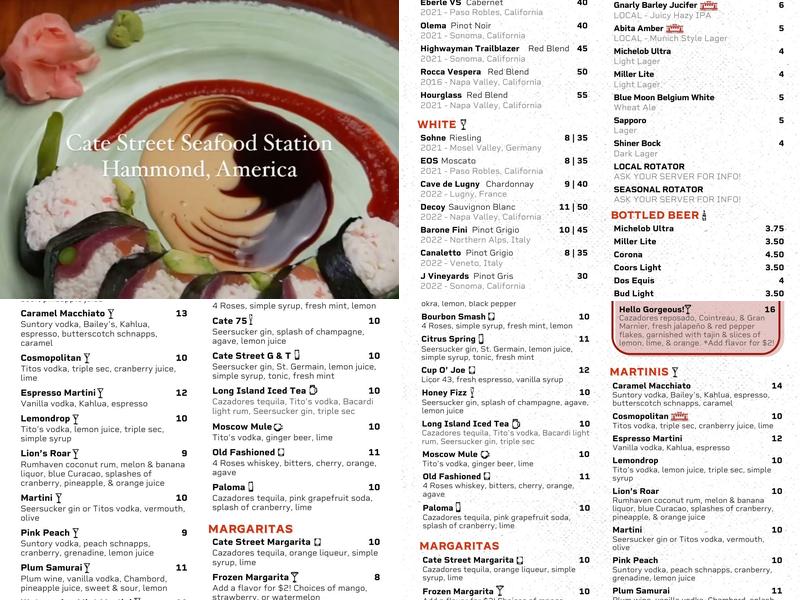 Cate Street Seafood Station Menu