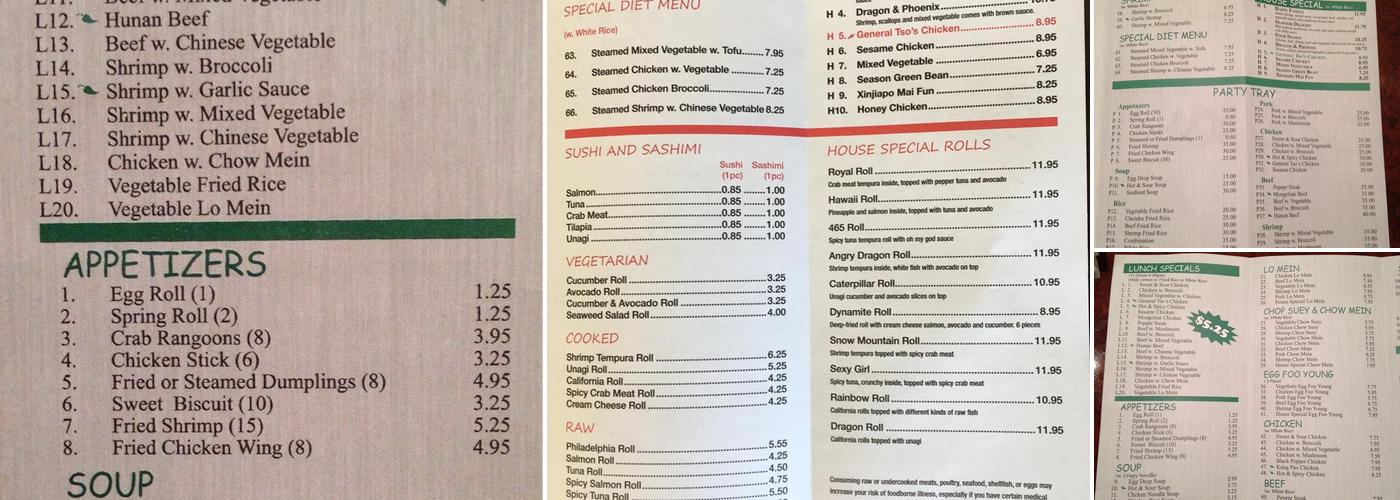 Royal China Buffet Menu