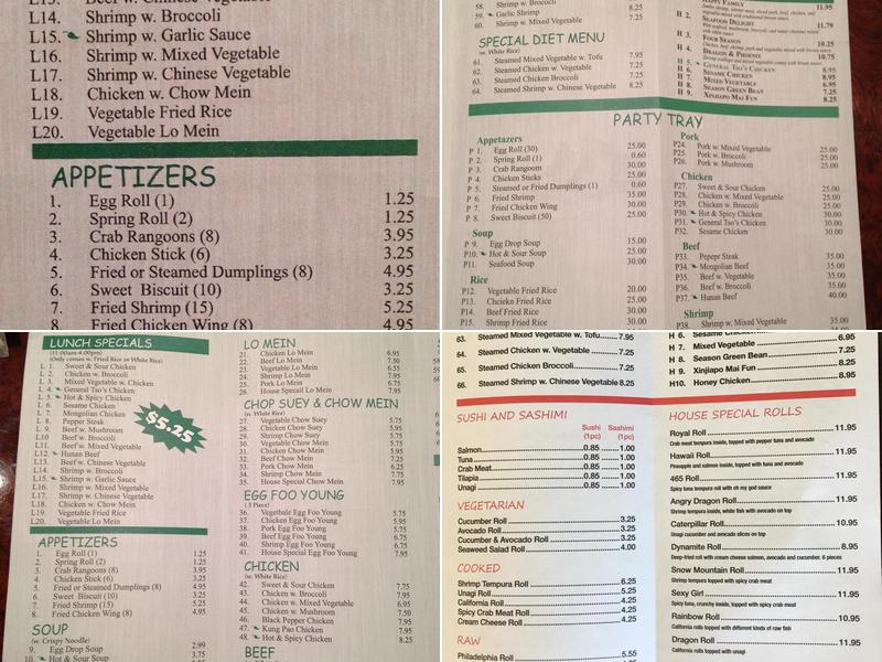 Royal China Buffet Menu