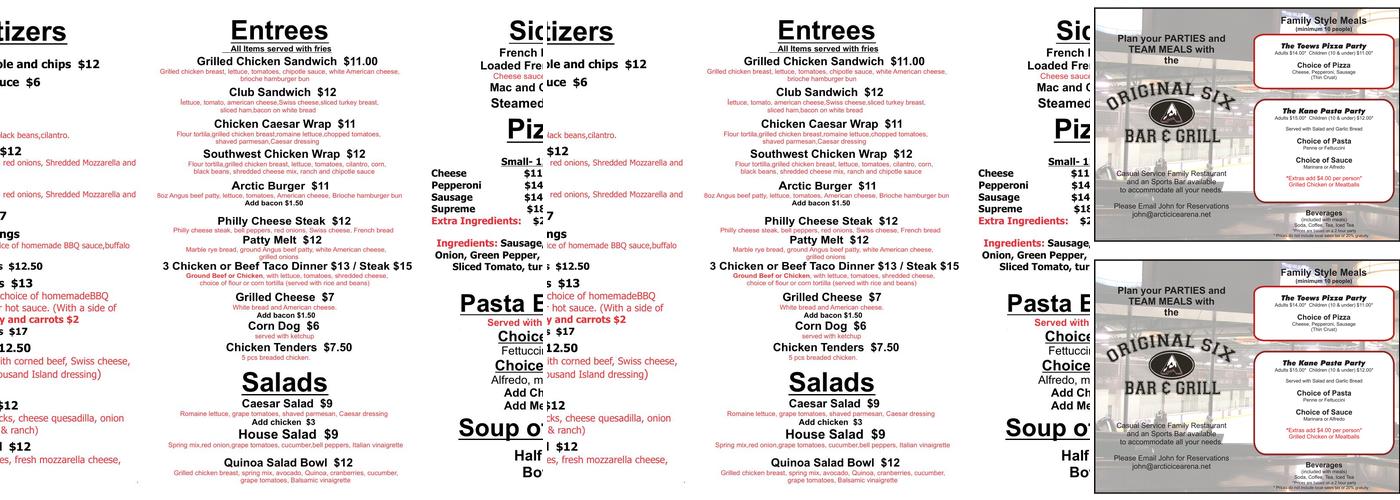 Original Six Bar & Grill Menu