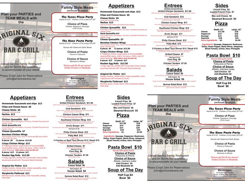 Original Six Bar & Grill Menu