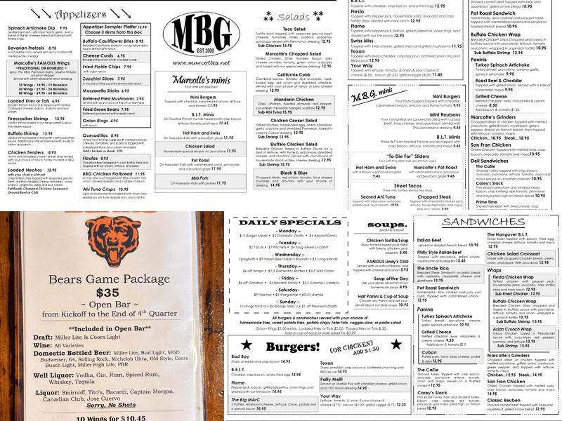 Marcotte's Bar & Grill Menu