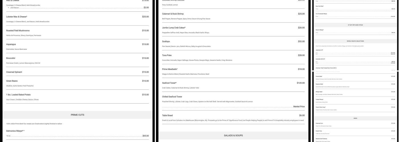 Prime 47- Indy's Steakhouse Menu