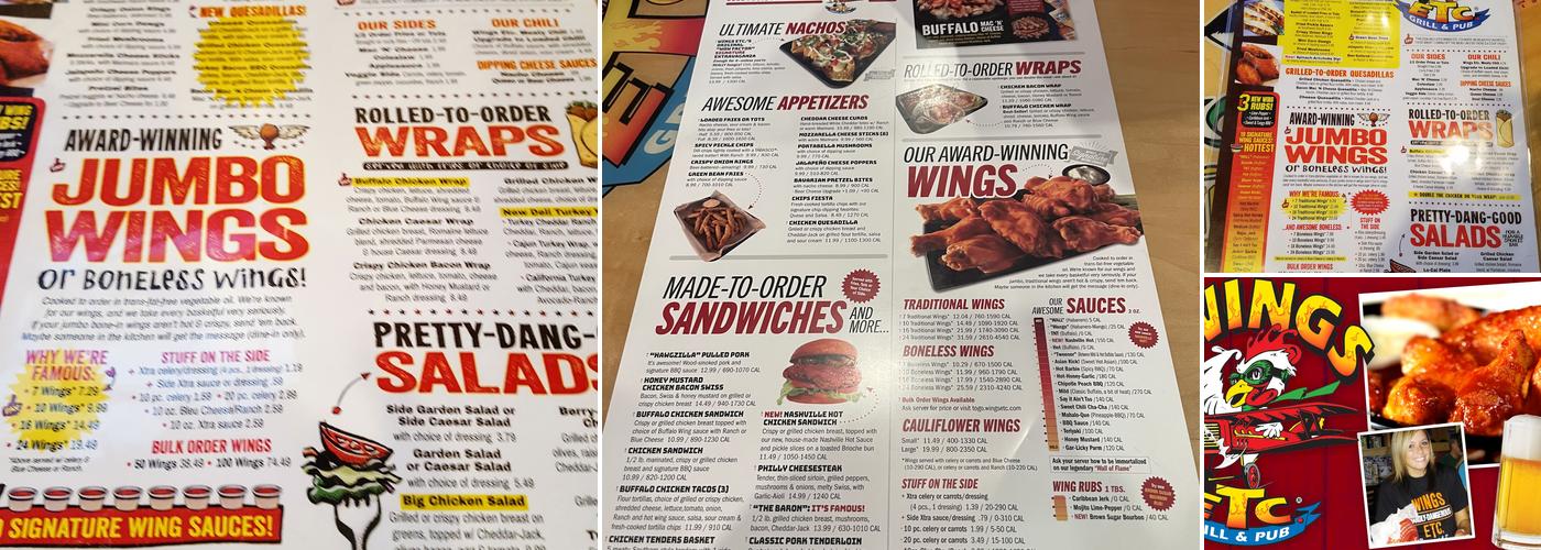 Wings Etc. Menu