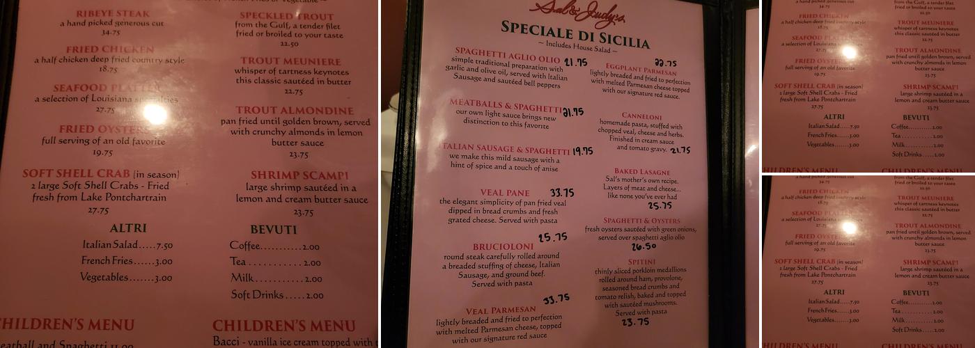 Sal & Judy's Menu